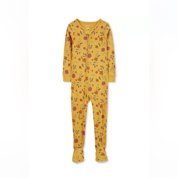Carter's Toddler Girls Yellow 1 Piece Floral Print Snug Fit Footed Pajamas - Picture 1 of 6